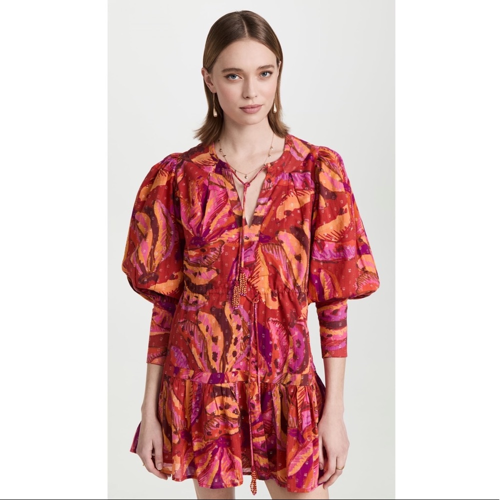 Farm Rio Red Banana Metallic Long Sleeve Mini Dress NWT M L - Picture 2 of 12